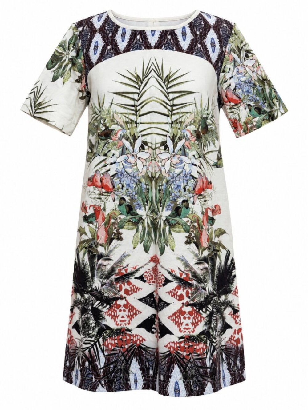 Zara Woman Botanical Bird Geometric Print Short-Sleeve Shift Dress S